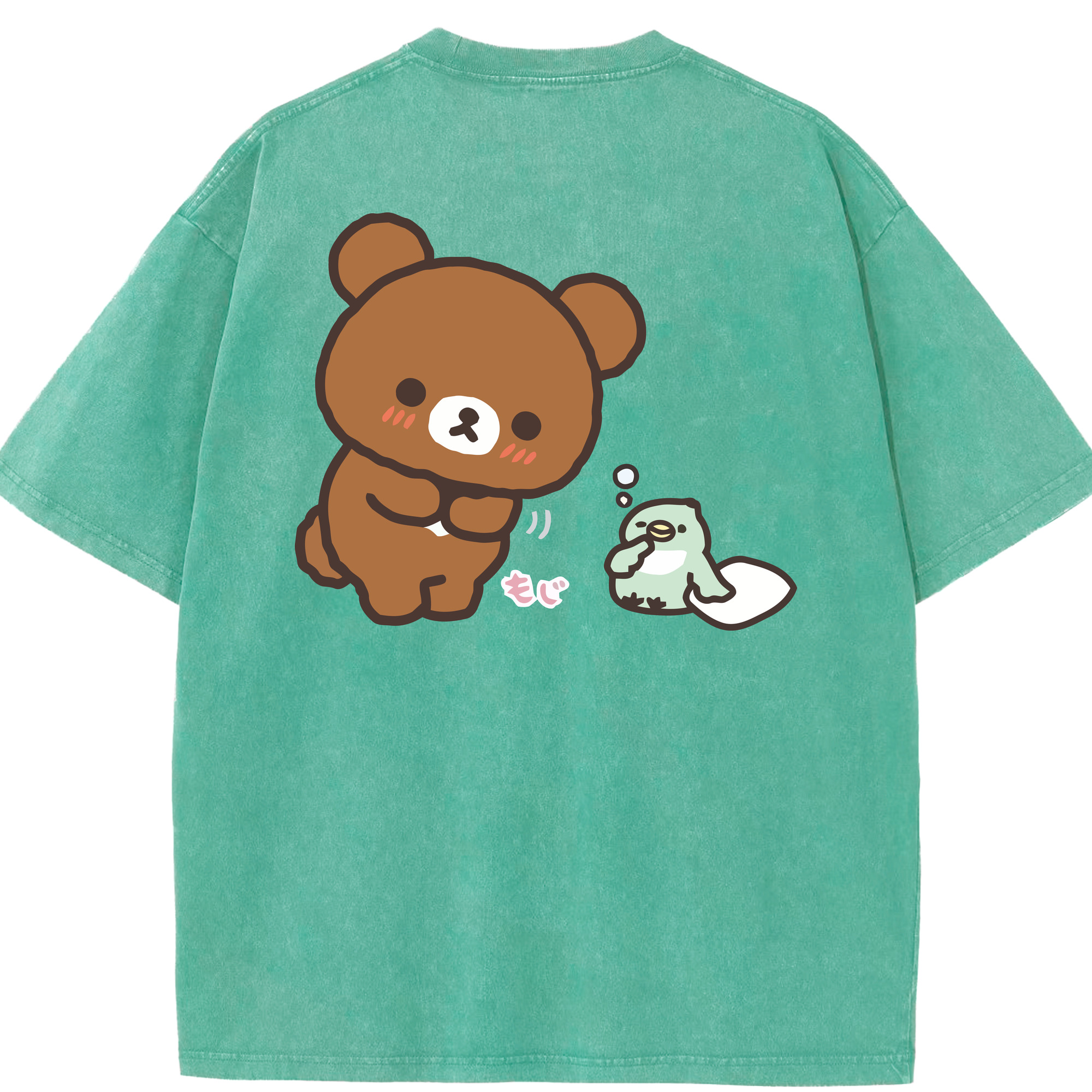 （画像用） リラックマ リラックマ キイロイトリ Rilakkuma Korilakkuma Kiiroitori 綿100% ヴィンテージ風 半袖Tシャツ（背面プリント）
